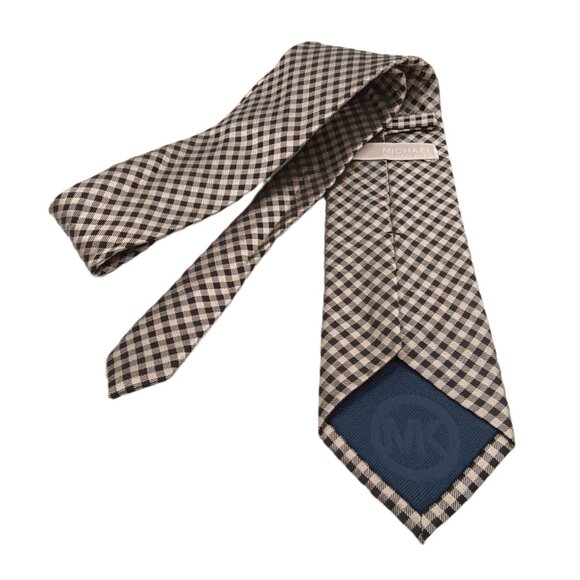 Michael Kors Silk Tie Men’s 60” Black Taupe Gingham Plaid Western Preppy Classic - Picture 3 of 3